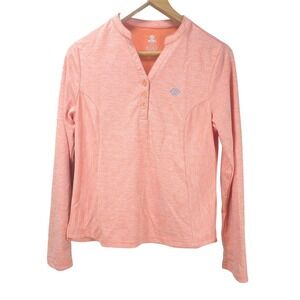 MoFiz‎ Polo Shirt Womens M Peach Heathered Long Sleeve V-Neck Athletic Golf Top